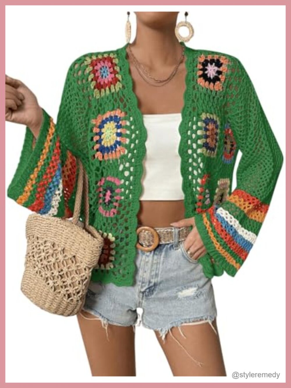 Floral Crochet Cardigan Sweater Open Front Lightweight Beach Coverup